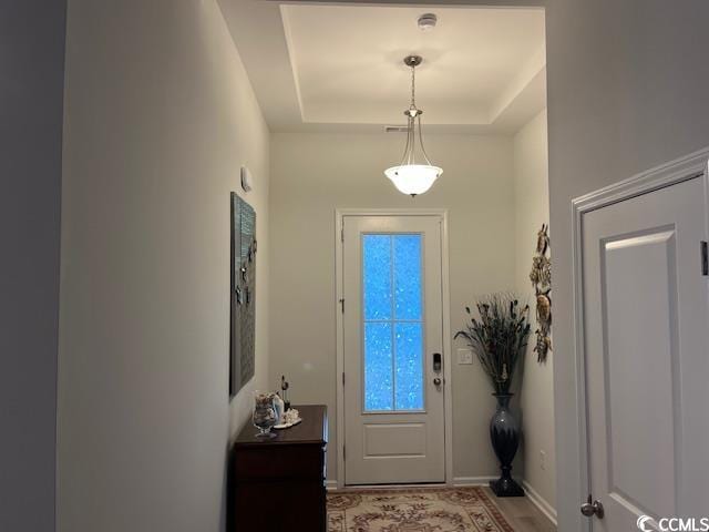 entrance foyer with a raised ceiling