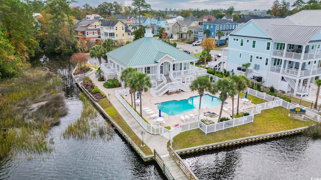 aerial view with a water view