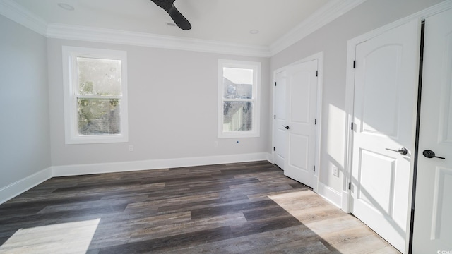 1010 Club House Dr, North Myrtle Beach, SC 29582 - unfurnished bedroom featuring crown molding, wood finished floors, baseboards, and a ceiling fan