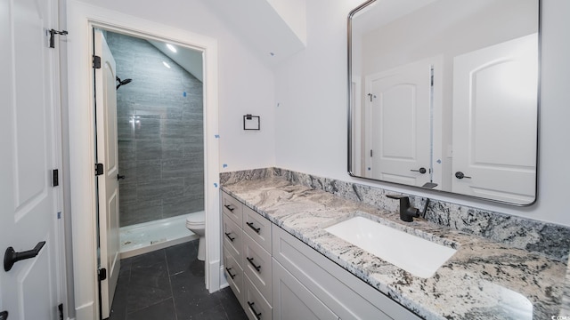 1010 Club House Dr, North Myrtle Beach, SC 29582 - bathroom with vanity, toilet, a stall shower, and tile patterned flooring