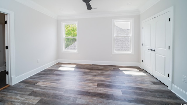 1010 Club House Dr, North Myrtle Beach, SC 29582 - unfurnished bedroom featuring ornamental molding, wood finished floors, a closet, and a ceiling fan