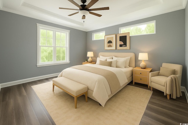 1010 Club House Dr, North Myrtle Beach, SC 29582 - bedroom with a raised ceiling, crown molding, wood finished floors, baseboards, and ceiling fan
