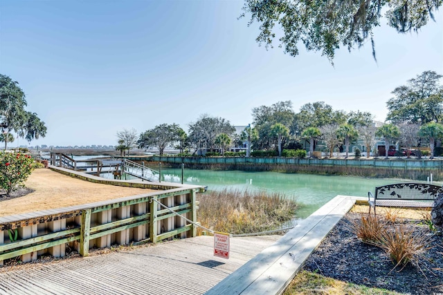 view of dock with a water view