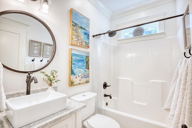 full bathroom with vanity, toilet, and shower / bath combo with shower curtain