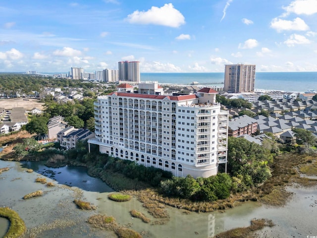 aerial view featuring a water view