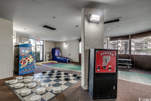 recreation room with carpet