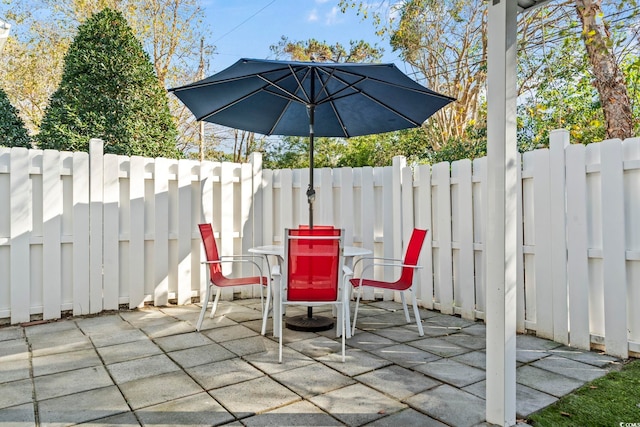 view of patio / terrace with outdoor dining space and a fenced backyard