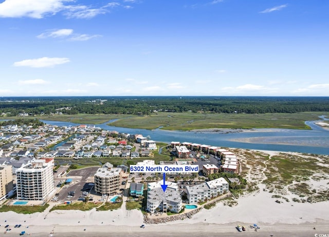 aerial view with a water view