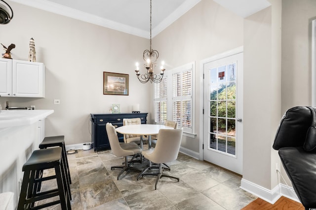 4491 Horseshoe Bnd, Murrells Inlet, SC 29576 - dining space featuring ornamental molding, baseboards, and a chandelier