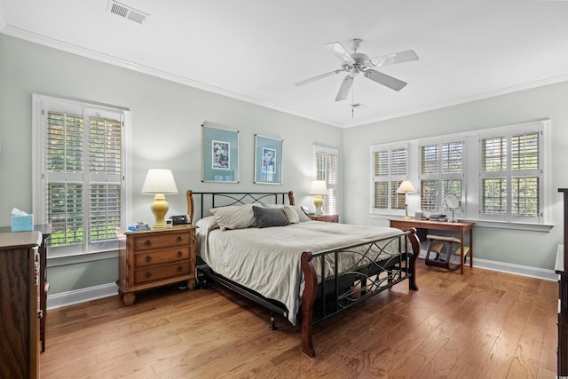 4491 Horseshoe Bnd, Murrells Inlet, SC 29576 - bedroom with baseboards, ornamental molding, wood finished floors, and ceiling fan
