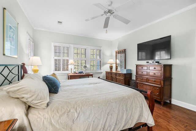 4491 Horseshoe Bnd, Murrells Inlet, SC 29576 - bedroom featuring ornamental molding, wood finished floors, baseboards, and ceiling fan