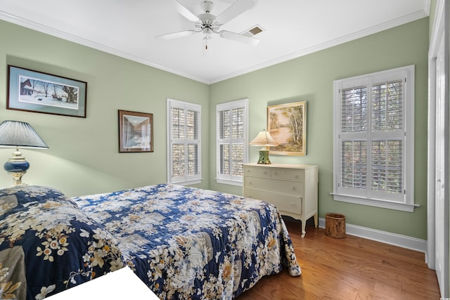 4491 Horseshoe Bnd, Murrells Inlet, SC 29576 - bedroom featuring ornamental molding, wood finished floors, baseboards, and ceiling fan