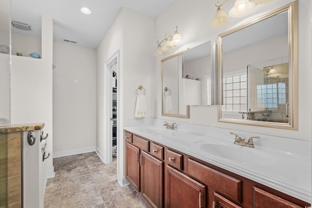 interior space featuring baseboards, lofted ceiling, visible vents, and a wealth of natural light