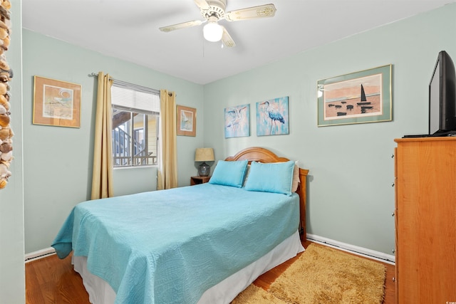 bedroom with ceiling fan and wood-type flooring