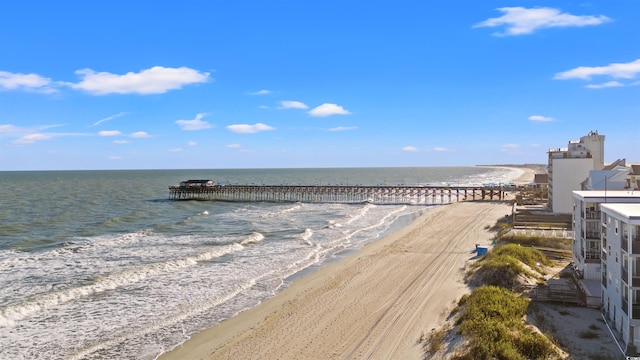 property view of water featuring a beach view