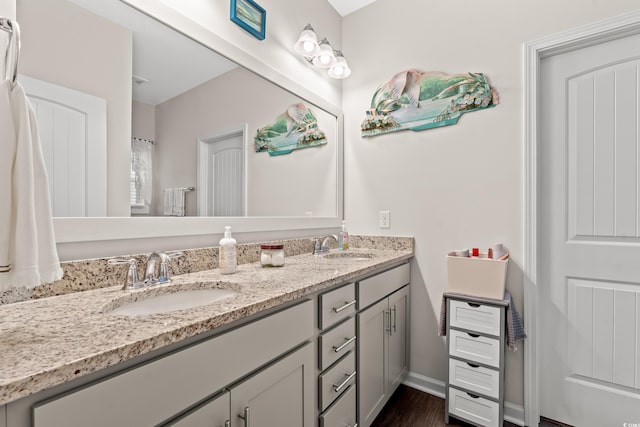 bathroom with hardwood / wood-style flooring and vanity