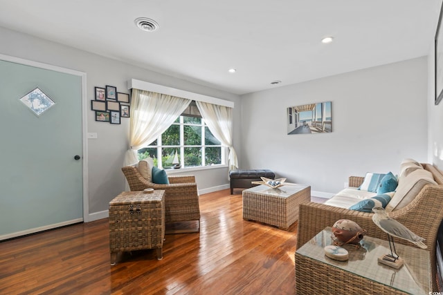 living room with dark wood-type flooring