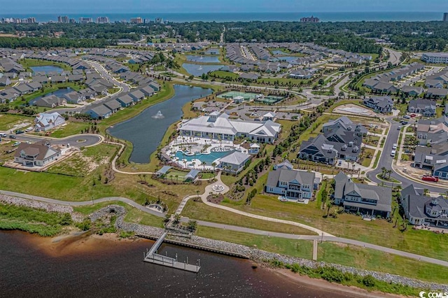 aerial view with a water view