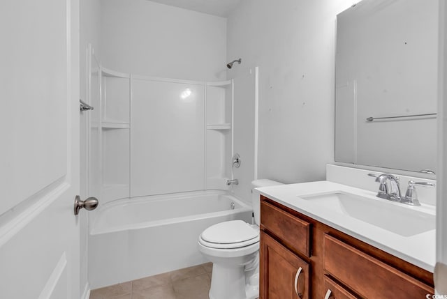 full bathroom with tile patterned floors, vanity, tub / shower combination, and toilet