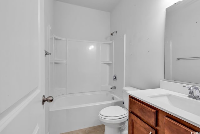 full bathroom featuring tile patterned flooring, shower / tub combination, vanity, and toilet