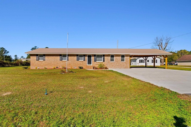 ranch-style house with a front lawn and a carport