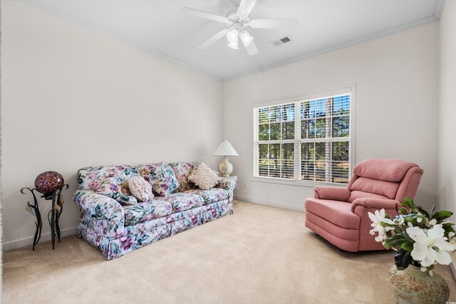 493 Shellbank Dr Unit 2-B, Longs, SC 29568 - carpeted living room featuring ornamental molding, baseboards, and ceiling fan