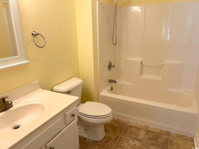 full bathroom with shower / tub combination, vanity, and toilet