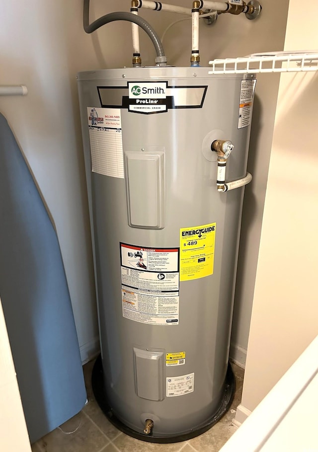 utility room featuring water heater