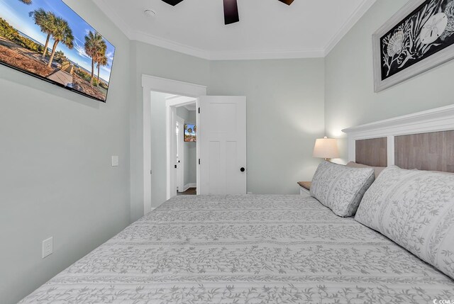 6001-1778 S Kings Hwy, Myrtle Beach, SC 29575 - bedroom featuring ornamental molding and ceiling fan