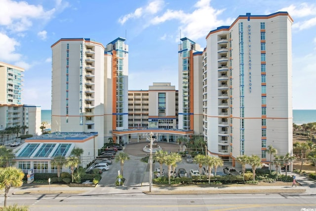 view of building exterior featuring a water view