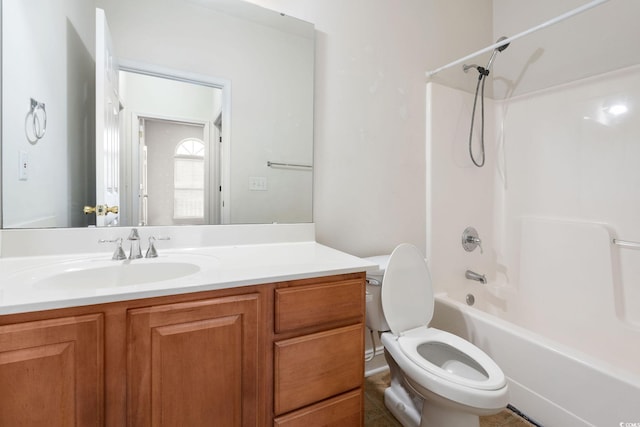 full bathroom with shower / tub combination, vanity, and toilet