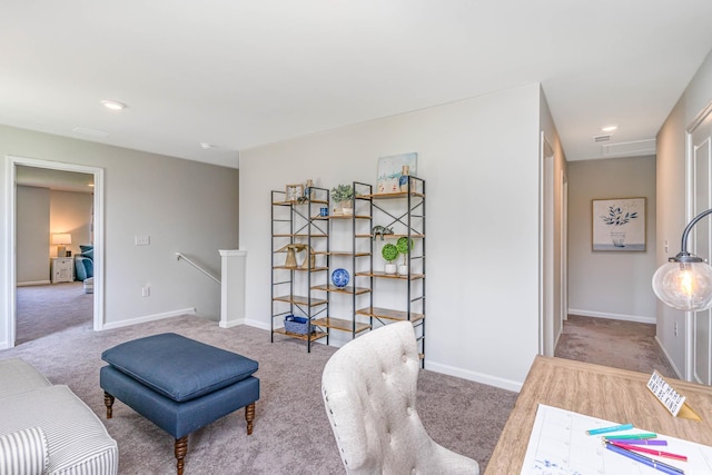 651 Wallace Dr, Little River, SC 29566 - living area featuring an upstairs landing, carpet flooring, baseboards, and recessed lighting