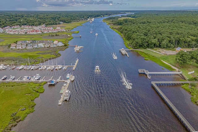 bird's eye view featuring a water view