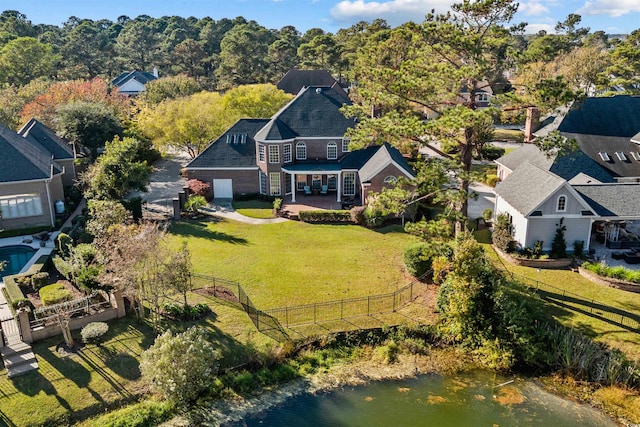 bird's eye view featuring a water view