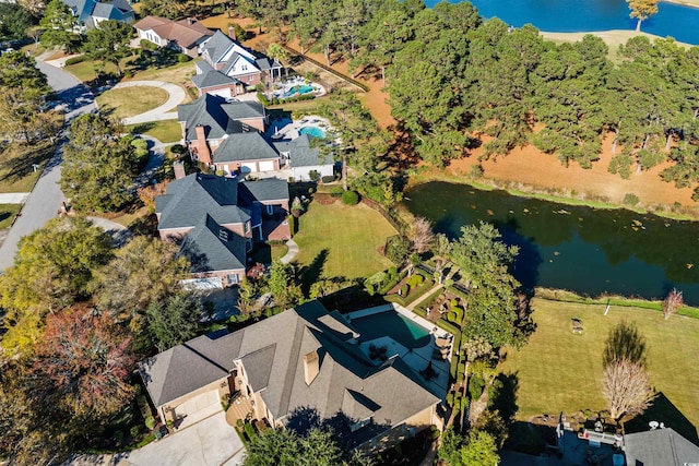 bird's eye view featuring a water view