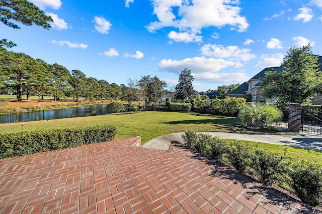 view of patio / terrace with a water view