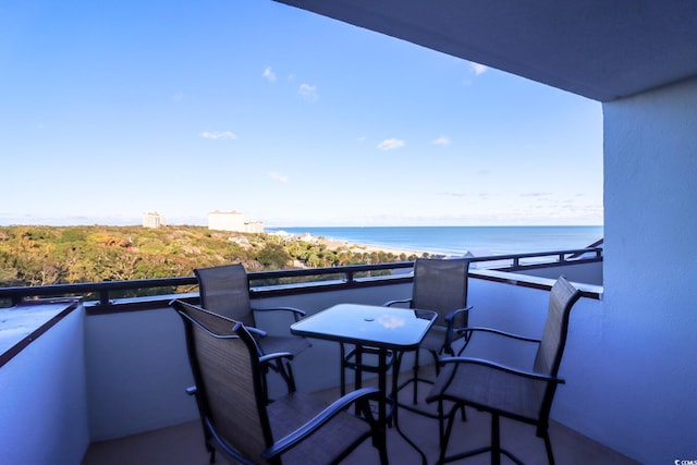 view of community featuring a water view and a beach view