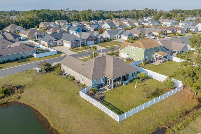 aerial view with a water view