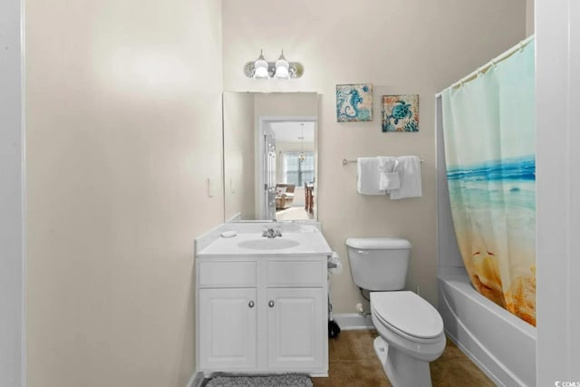 full bathroom with tile patterned floors, vanity, toilet, and shower / tub combo