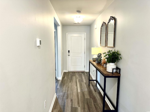 doorway featuring dark wood-type flooring