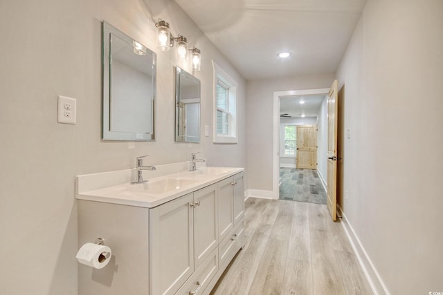 bathroom with vanity and wood-type flooring