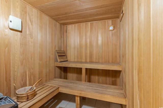 view of sauna with tile patterned floors