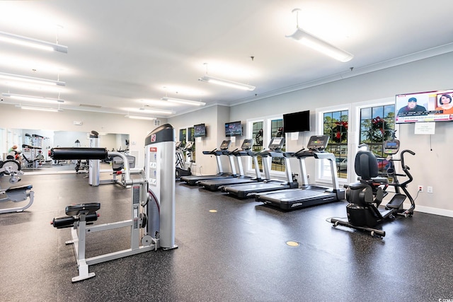 gym featuring ornamental molding