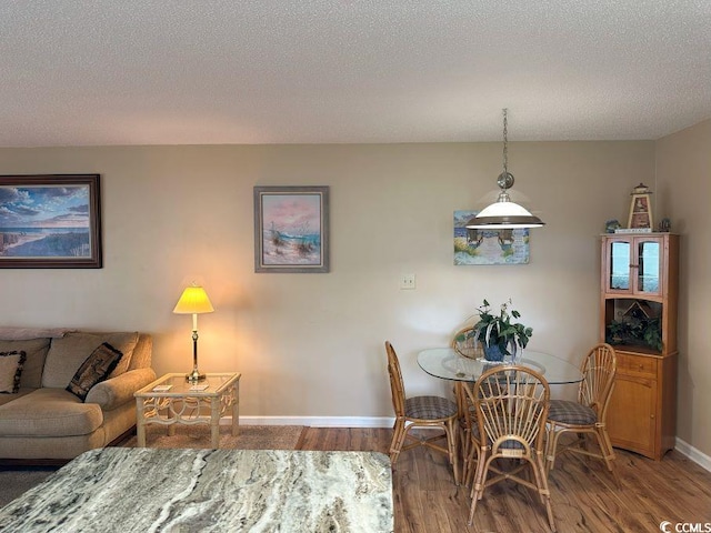 dining room featuring hardwood / wood-style floors and a textured ceiling