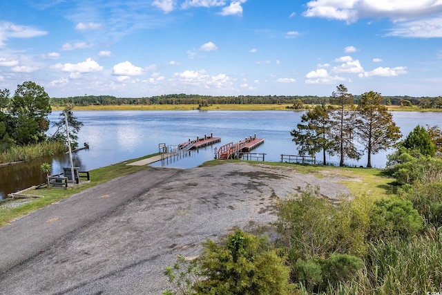 view of dock featuring a water view