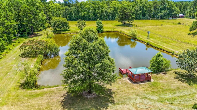 bird's eye view with a rural view and a water view