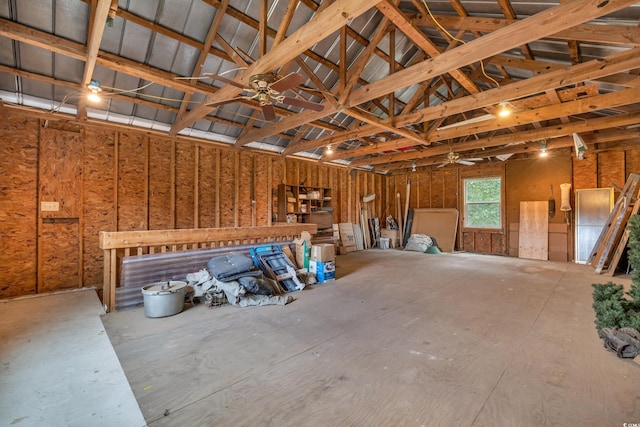 garage featuring ceiling fan