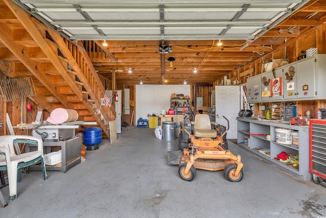 garage with a garage door opener