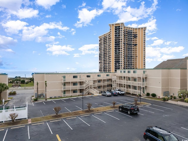 view of building exterior with a water view