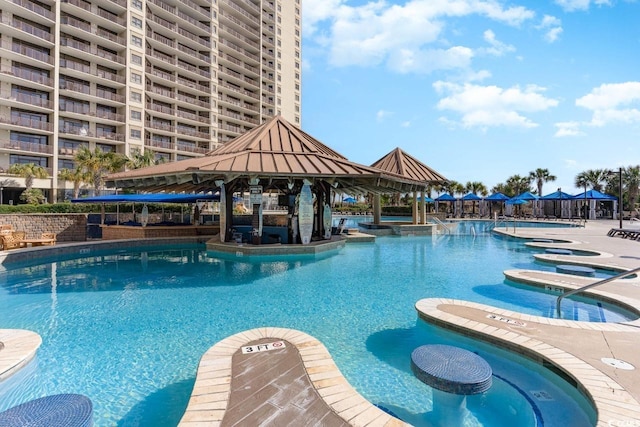 view of pool with a gazebo